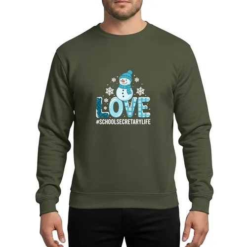 School Secretary Women's Whimsical Winter LOVE Snowman Teal Blue Frosted #SCHOOLSECRETARYLIFE Design Sweatshirt