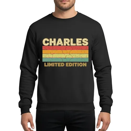Vintage Style Admirers Retro 'Charles' Distressed Beige Typographic Five Muted Stripe Grunge Design Sweatshirt