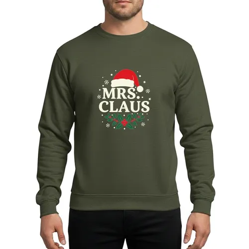 Women's Festive Vintage Mrs. Claus Red Santa Hat Green Holly White Snowflakes Design Sweatshirt