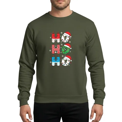 Christmas Lovers' Playful HO HO HO Capsule Characters Santa Hats Fair Isle Lights Sweatshirt