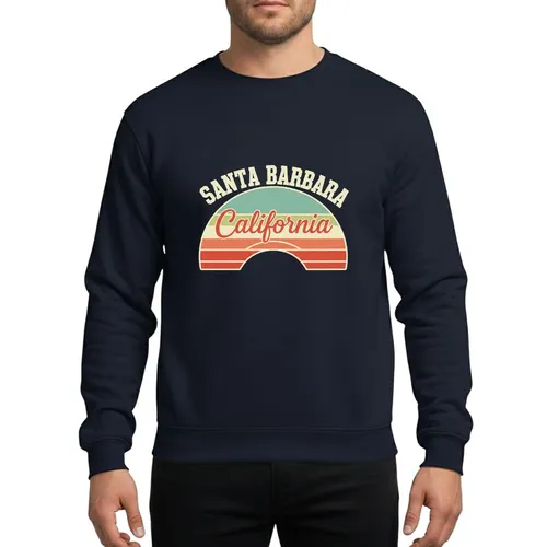 California Lovers' Vintage Retro Santa Barbara Collegiate Cream Off-White Text California Script Abstract Sunset Teal Olive Red-Orange Waves Sweatshirt