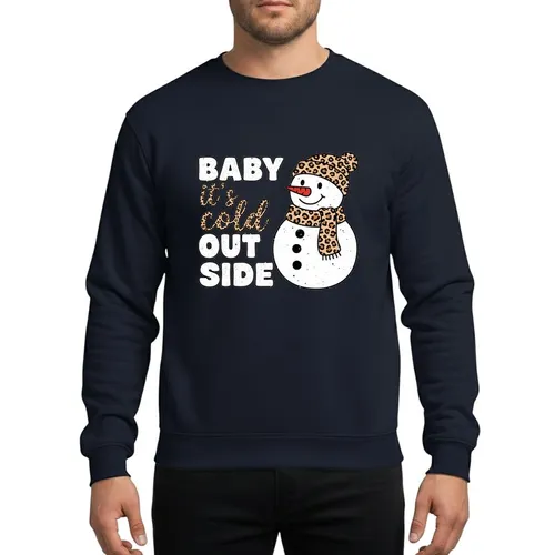 Women's Retro Distressed Snowman Leopard Print White Red Tan Brown Christmas Artwork Sweatshirt