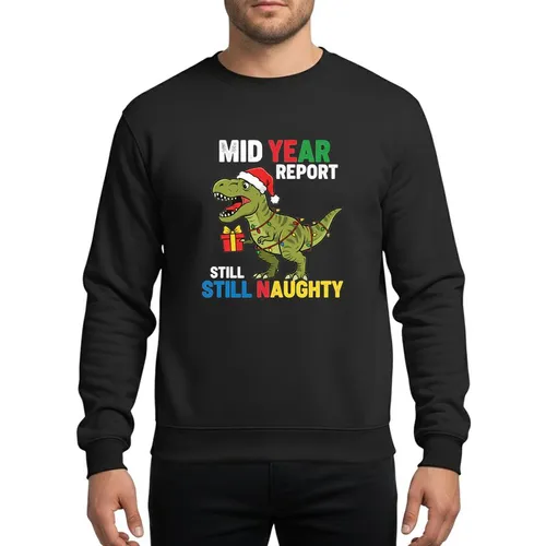 Kids' & Boys' Playful Olive T-Rex Santa Hat Christmas Lights Still Naughty Holiday Design Sweatshirt