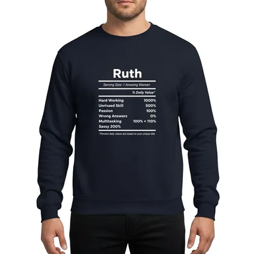 Gift For Ruth White Minimalist Nutrition Facts Parody Empowering Trait List Sweatshirt