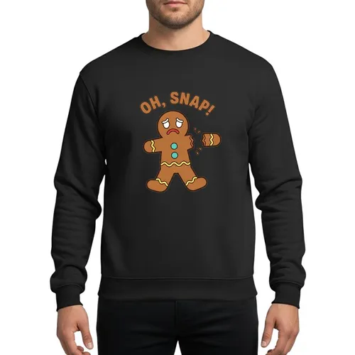 Holiday Humor Lovers' Whimsical 'Oh Snap!' Gingerbread Cookie Teal Buttons Graphic Sweatshirt