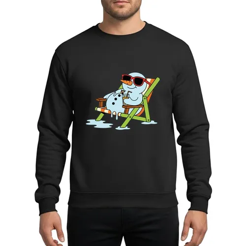 Summer Fun Seekers' Whimsical Melting Snowman Beach Lounger Red Sunglasses Cocktail Orange Cream Striped Chair Sweatshirt