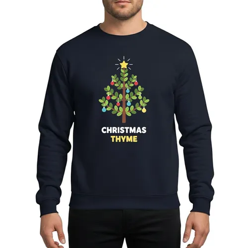 Holiday Herb Lovers' Whimsical Christmas Thyme Plant Red Blue Yellow Ornaments & Star Sweatshirt