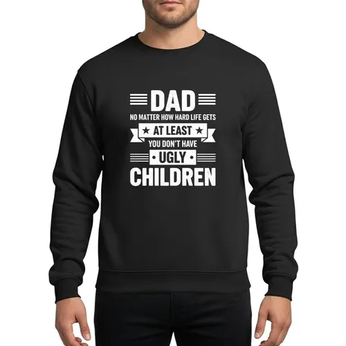Mens Dads Bold Retro White Stacked Typographic Quote Stars Banner Accent Sweatshirt