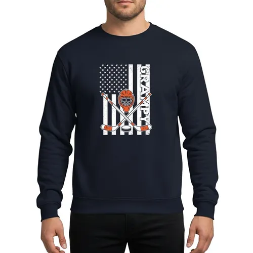 Hockey Grampy's Distressed American Flag Black White Orange Hockey Mask Sweatshirt