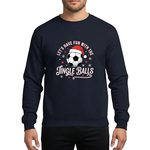 Christmas Soccer Fans' Humorous Black & White Soccer Ball Red Santa Hat JINGLE BALLS Design Sweatshirt