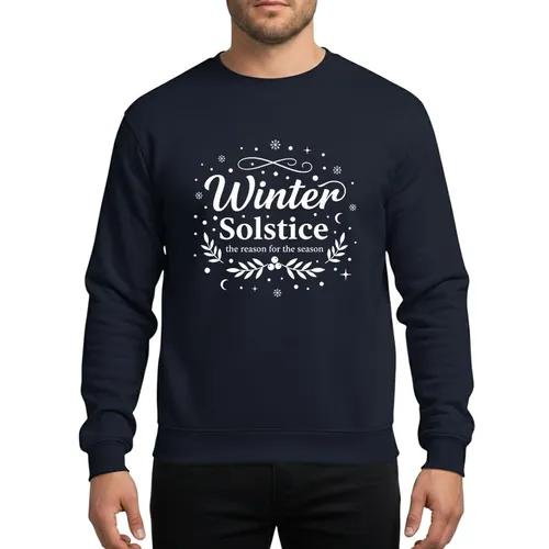 Winter Solstice Fans White Script & Serif Typography, Snowfall, Holly & Celestial Motifs Sweatshirt