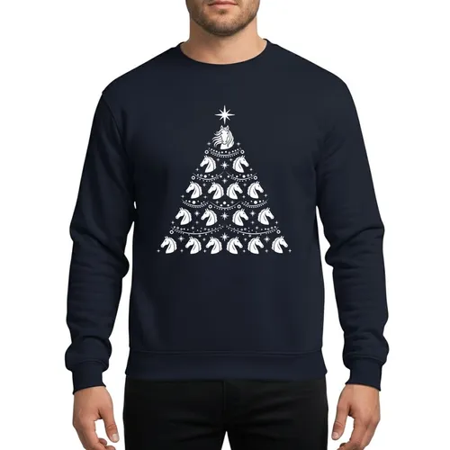 Equestrian Lovers' Elegant White Line Art Sparkling Horse Head Christmas Tree Illustration Sweatshirt