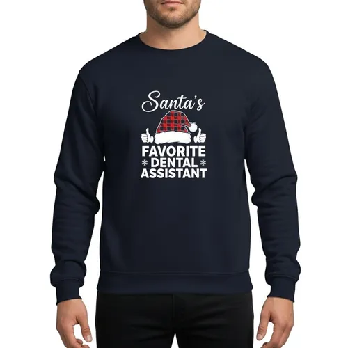 Dental Assistant's Funny White 'Santa's Favorite' Text Red Buffalo Plaid Santa Hat Graphic Sweatshirt
