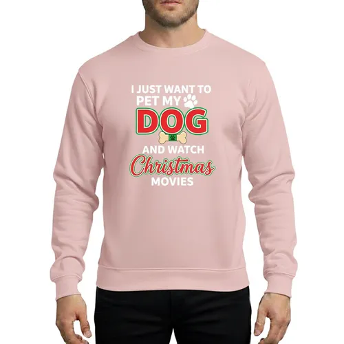 Pet Lovers' & Christmas Movie Fans' Whimsical Dog Paw Print & Festive Red Green Outline Christmas Lettering Sweatshirt