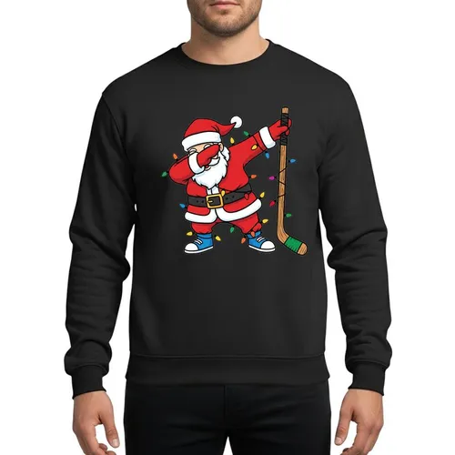 Hockey Fans & Christmas Enthusiasts Dabbing Santa Claus Hockey Player Festive Lights Red Green Orange Blue Art Sweatshirt