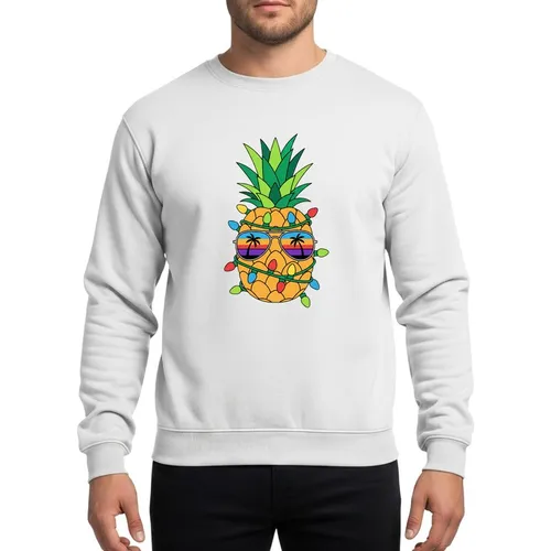 Holiday Lovers' Golden Pineapple Aviator Sunglasses Tropical Sunset Lenses Green Christmas Lights Festive Vector Art Sweatshirt