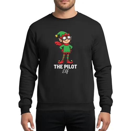 Festive Family Gatherings Mischievous Pilot Elf Aviator Goggles Green Red Striped Christmas Sweatshirt