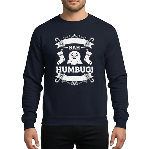 Christmas Skeptics' Distressed White Bah Humbug Snowman Stockings Candy Cane Banners Sweatshirt