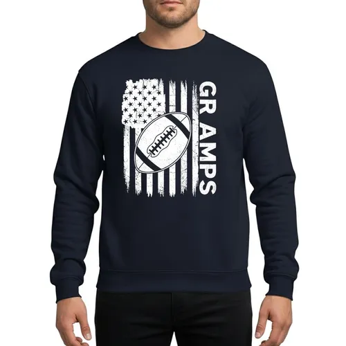 Gramps' Patriotic Distressed American Flag Vintage Football Black & White Design Sweatshirt