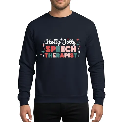 Speech Therapists' Retro Groovy Typographic Holly Jolly Muted Coral Red Pastel Pink Teal White Star Sparkles Sweatshirt