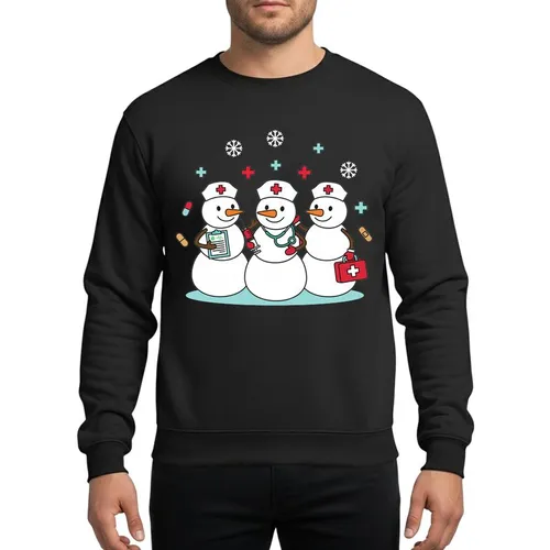 Nurses & Healthcare Professionals' Whimsical Christmas Snowmen Nurse Crew Red Cross Teal Stethoscope Festive Holiday Sweatshirt