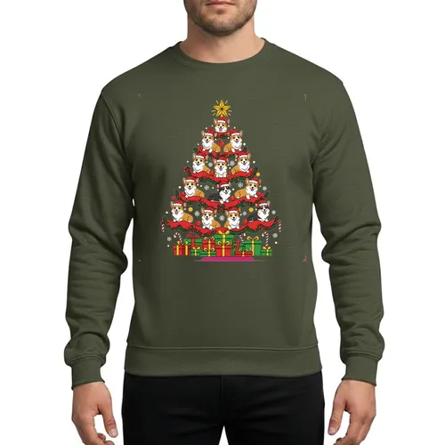 Corgi Lovers' Festive Pembroke Welsh Corgi Christmas Tree Red Green Gold Santa Hats Sweatshirt