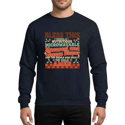 Humorous Holiday Foodie's Retro Distressed Mac & Cheese Typography Burnt Orange Teal Gold Holly Sweatshirt