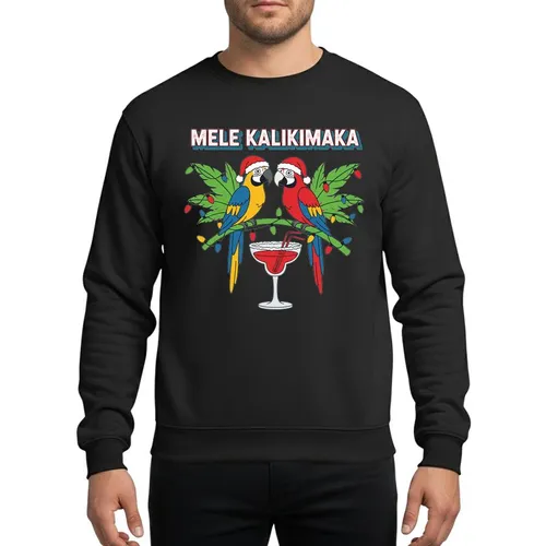 Tropical Vacationers' Vibrant Yellow Red Macaw Santa Hat Christmas Lights Margarita Mele Kalikimaka Design Sweatshirt