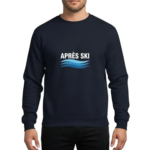 Ski & Snowboard Fans Retro Style Bold White APRÈS SKI Text, Blue Snow Wave Art Sweatshirt