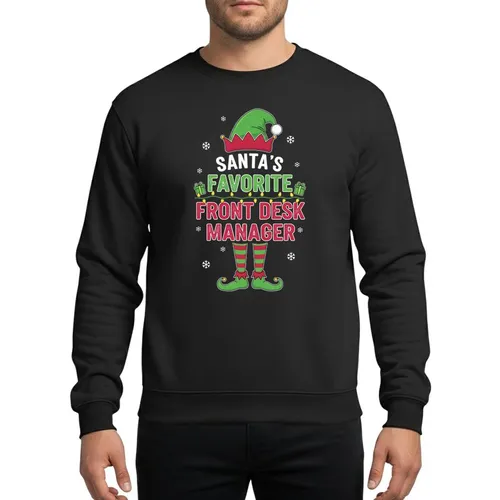 Front Desk Manager Professionals' Whimsical Cranberry Green Elf Hat Gift Boxes Christmas Lights Snowflakes Sweatshirt