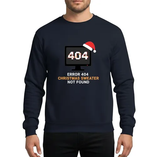 Tech Enthusiast Humor Retro-Tech Minimalist Black Monitor Pixelated 404 Error Glitch with Santa Hat Sweatshirt