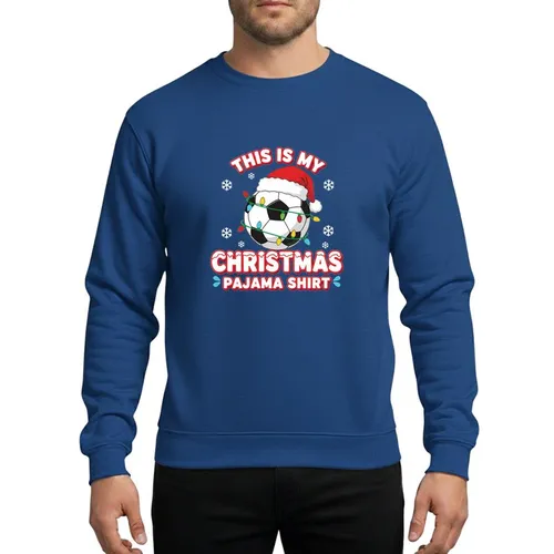 Christmas Soccer Fans' Festive Soccer Ball Santa Hat Christmas Lights White Red Typography 'THIS IS MY CHRISTMAS PAJAMA SHIRT' Snowflakes Sweatshirt