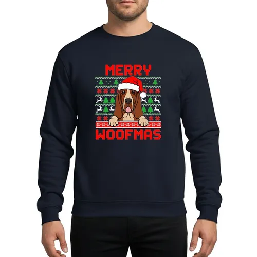 Bloodhound Lovers' Red Green White Pixelated MERRY WOOFMAS Ugly Christmas Sweater Dog Design Sweatshirt