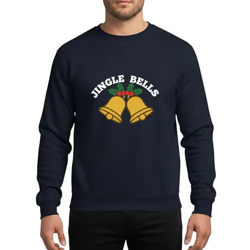 Women's Festive Golden Bells & Holly Christmas Design with White Jingle Bells Text Sweatshirt