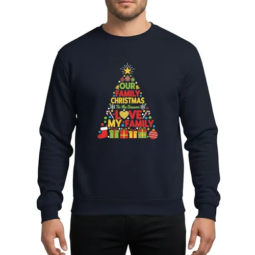 Family Christmas Celebration Festive Typography Tree Artwork Red Green Gold Ornaments Sweatshirt