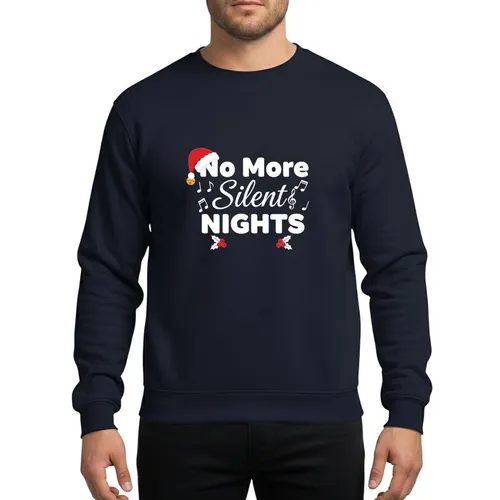 Expectant Mothers' Festive White Red Gold Typographic No More Silent NIGHTS Santa Hat Musical Notes Holly Design Sweatshirt