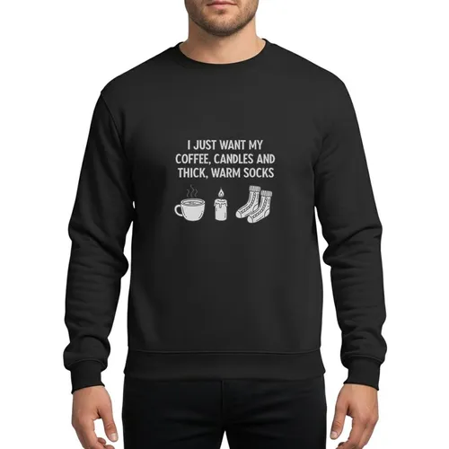 Cozy Comfort Lovers' Minimalist Light Grey Coffee Mug Lit Candle Knit Socks Design Sweatshirt