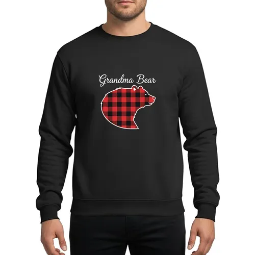 Grandmothers' Festive Family Bold Red & Black Buffalo Plaid Bear Head with White Script Sweatshirt