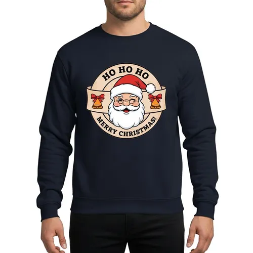 Holiday Enthusiasts' Retro 1950s Winking Santa, Classic Red Hat, Gold Bells, 'Ho Ho Ho' Merry Christmas Aged Design Sweatshirt