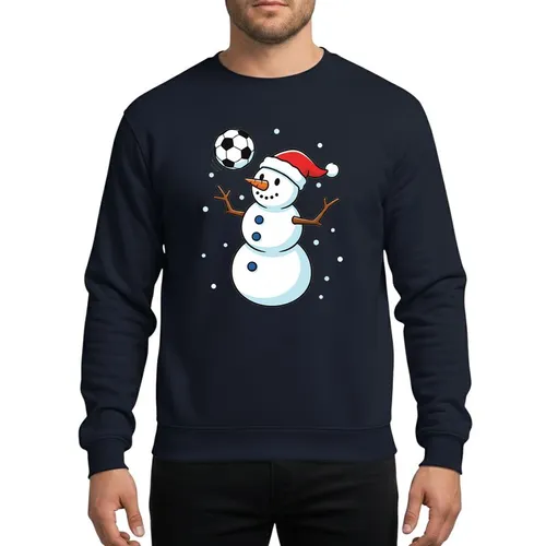 Youth & Adult Soccer Fans' Playful Winter Snowman Goalie Red Santa Hat Soccer Ball Cartoon Sweatshirt