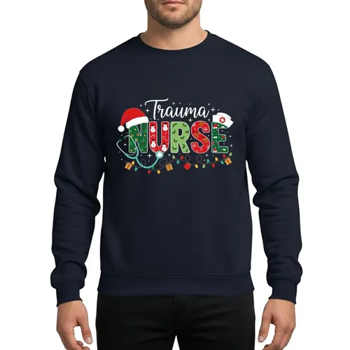 Trauma Nurse Whimsical Christmas Santa Hat Nurse Cap Stethoscope Holly Snowflake Red Green Design Sweatshirt