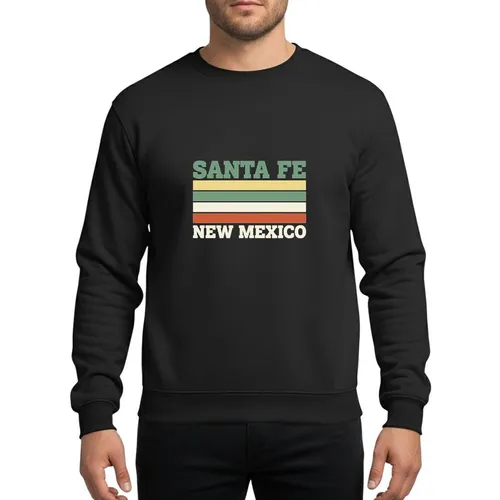 New Mexico Lovers & Retro Style Enthusiasts Santa Fe New Mexico Retro Teal Block Text Yellow Green White Orange Stripe Black Art Sweatshirt