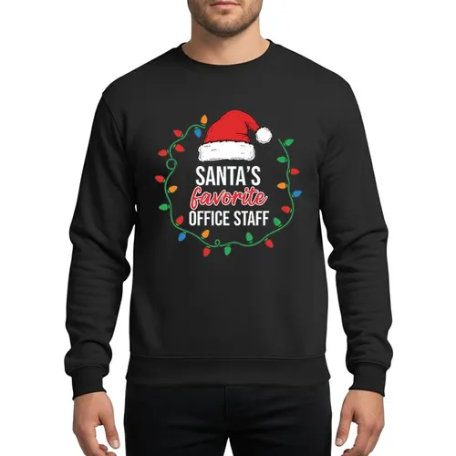 Office Professionals' Cheerful Santa Hat Multicolored Christmas Lights 'Santa's Favorite Office Staff' Design Sweatshirt