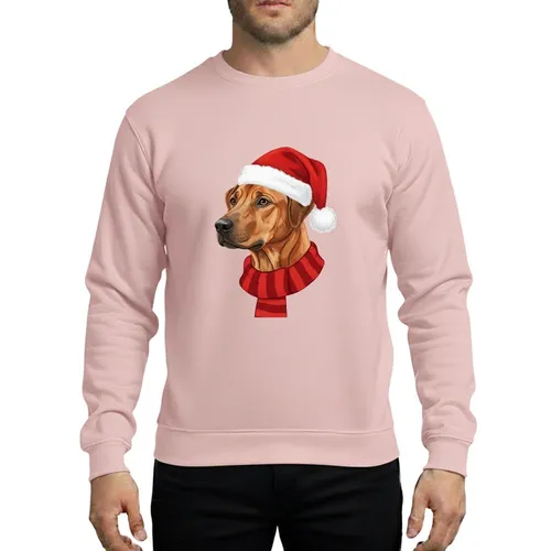 Rhodesian Ridgeback Lovers' Painterly Dog Santa Hat Red Green Black Ugly Christmas Sweater Bone Paw Print Pattern Sweatshirt