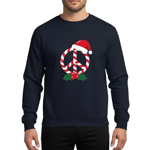 Women's Festive Candy Cane Striped Peace Symbol Santa Hat Holly Green Red Sweatshirt