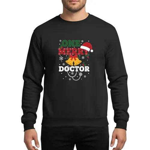 Doctors' Illustrative Christmas 'ONE MERRY DOCTOR' Green Red White Stethoscope Holly Design Sweatshirt