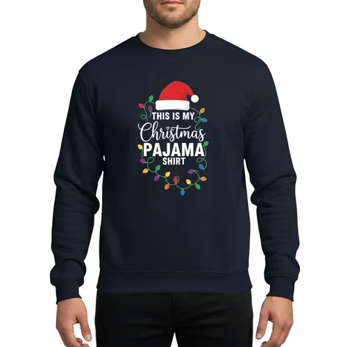 Cozy Holiday Lovers' Playful Christmas Typographic Red Santa Hat Multi-Color String Lights Art Sweatshirt