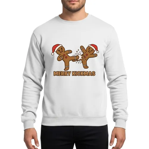 Family Christmas Enthusiasts' Humorous Gingerbread Karate Kick Dynamic Santa Hats Metallic Gold Text Sweatshirt