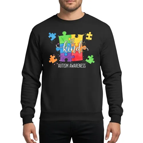 Advocates & Supporters Vibrant Watercolor Be Kind Puzzle Pieces Rainbow Art Magenta Background Sweatshirt