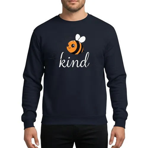 Kindness Advocates' Whimsical Yellow Black White Striped Bee Kind Script Design Sweatshirt
